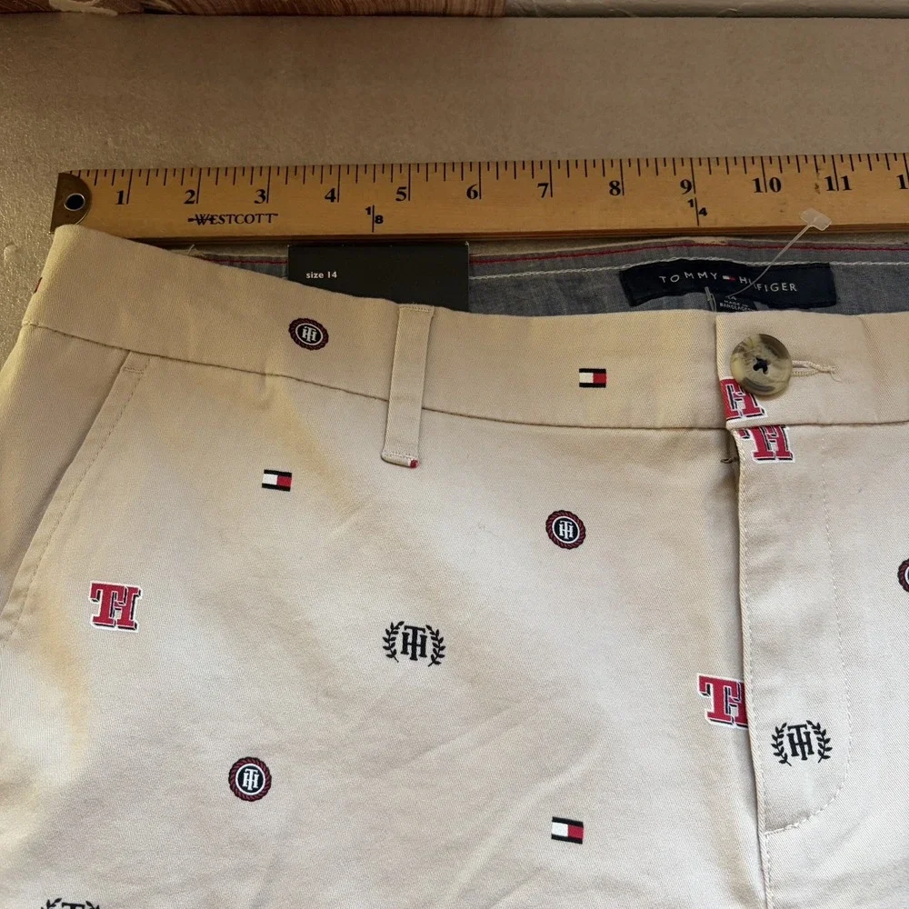 Tommy Hilfiger Hampton Slim Heritage Chino Pants Women 14 Beige Embroidered Logo